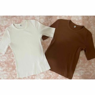 ユニクロ(UNIQLO)のユニクロ　リブクルーネックT  2枚セット(Tシャツ(半袖/袖なし))