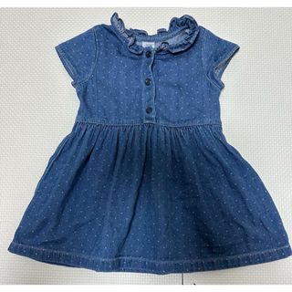 プチバトー(PETIT BATEAU)の【プチバトー】女の子 ドット ノースリーブワンピース 襟フリル 12m 74cm(ワンピース)