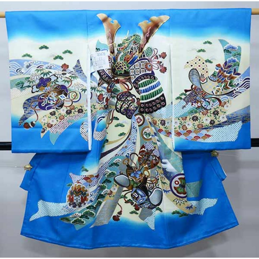 お宮参り 産着 男児 合繊 のしめ 金刺繍 兜 青地 祝着 NO40476 お宮参り 産着 男児 合繊 のしめ 金刺繍 兜 青地 祝着 NO40476