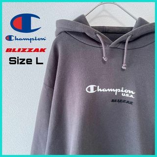 チャンピオン(Champion)のチャンピオン パーカー 古着 レア ブリザックコラボ L 企業ロゴ グレー/92(パーカー)