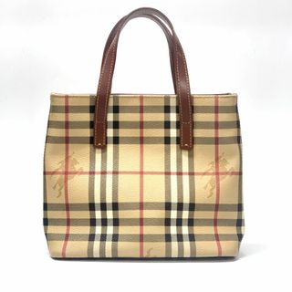 BURBERRY - P244-113 バーバリー トートバッグ チェック ベージュ ブラウン T-03-1 コーティングキャンバス レザー レディース オールド ハンドバッグ レディース