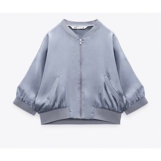 ザラ(ZARA)の【新品】ZARA（ザラ）、半袖ブルゾン、光沢あるブルー、サイズ9〜11号(ブルゾン)