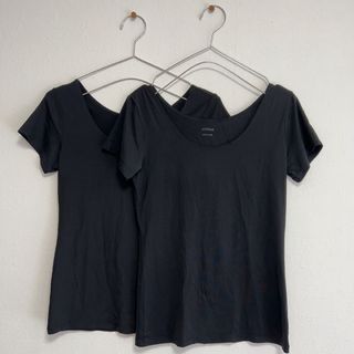 ユニクロ(UNIQLO)のユニクロUNIQLOエアリズム半袖UネックTシャツ2枚セット黒Lサイズ(Tシャツ(半袖/袖なし))