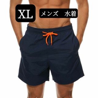 メンズ　水着　サーフ 海パン ビーチパンツ ゴムウェスト 水陸 速乾 ネイビー(水着)