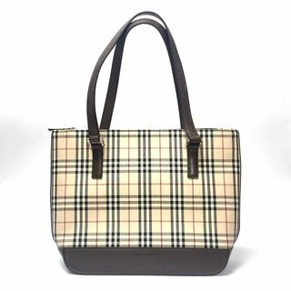 バーバリー(BURBERRY)のM243-225 バーバリー トートバッグ バイカラー チェック ベージュ ダークブラウン キャンバス レザー レディース オールド ハンドバッグ レディース BURBERRY(トートバッグ)