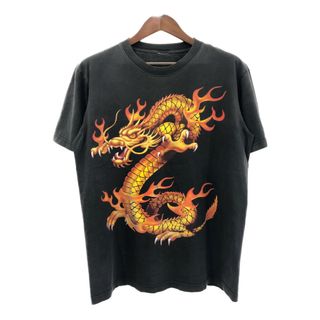 00年代 ドラゴン 半袖Ｔシャツ ブラック (メンズ L相当) 中古 古着 Q8509(Tシャツ/カットソー(半袖/袖なし))