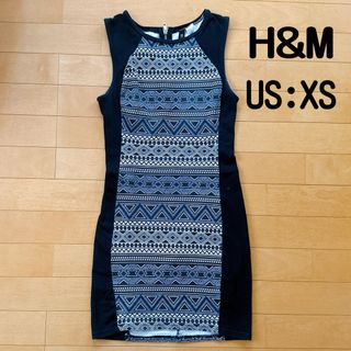 エイチアンドエム(H&M)のH&M タイトミニワンピース　伸縮性抜群　オルテガ　モノトーン　US/XS(ミニワンピース)