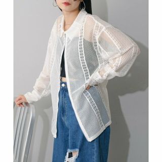 【オフホワイト】【Kastane】ハシゴレースシアーZIPシャツ