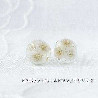 かすみ草と金箔　ホワイト　ピアス/ノンホールピアス/イヤリング(ピアス)