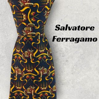 フェラガモ(Ferragamo)の【6227】美品！サルヴァトーレフェラガモ　ネクタイ　ブルー系(ネクタイ)