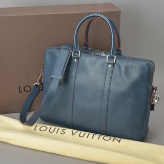 ルイヴィトン(LOUIS VUITTON)の美品◇ルイヴィトン ポルトドキュマン・ヴォワヤージュ ビジネスバッグ タイガ 青(ビジネスバッグ)