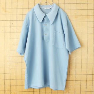 ジェーシーペニー(J.C.PENNEY)の70s 80s JCPenneyポリニットポロシャツ Lブルー半袖 ss124(ポロシャツ)