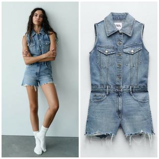 ザラ(ZARA)のZARA　デニム TRF ジャンプスーツ　Sサイズ　ブルー(サロペット/オーバーオール)