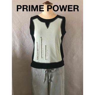 PRIME POWER★異素材 型紙風 パッチワ－ク★ノ－スリーブ カットソー(Tシャツ(半袖/袖なし))