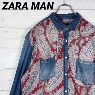 ザラ(ZARA)の【ZARA MAN】ザラメン☆長袖デニムシャツ☆XL☆総柄☆刺繍☆(シャツ)