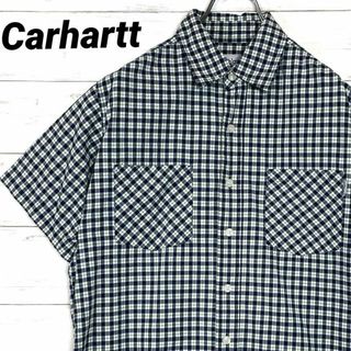 カーハート(carhartt)の《大人気》Carhartt☆半袖シャツ☆チェック柄☆黄緑×紺☆Wポケット☆M(シャツ)