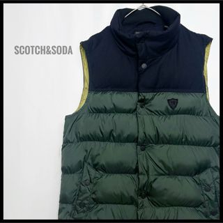 スコッチアンドソーダ(SCOTCH & SODA)のSCOTCH&SODA ダウンベスト　バイカラー　切替　緑　中綿ポリエステル(ダウンベスト)