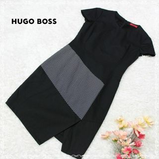 ヒューゴボス(HUGO BOSS)の美品　ヒューゴボス 半袖　ワンピース　US2　S　黒　白(ひざ丈ワンピース)