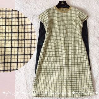 ラルフローレン(Ralph Lauren)のラルフローレン ウール レザー切り替え ワンピース 総柄 チェック 11 L(ひざ丈ワンピース)