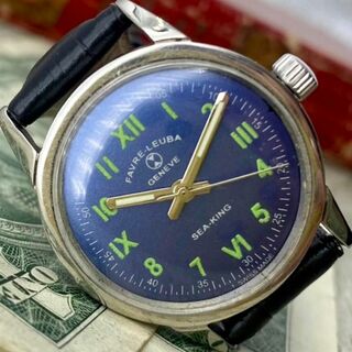 【落ち着いた色合い】ファーブルルーバ メンズ腕時計 ブルー 手巻き ヴィンテージ(腕時計(アナログ))