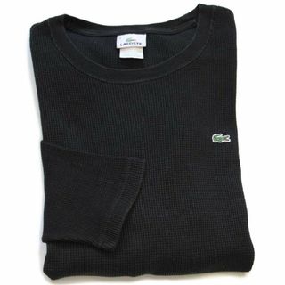 ラコステ(LACOSTE)の00s LACOSTEラコステ ワンポイント コットン サーマルシャツ 黒 8★特大 オールド ユーロ フレンチ ワッフル ブラック オーバーサイズ(Tシャツ/カットソー(七分/長袖))