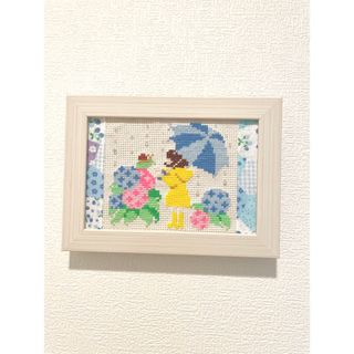 クロスステッチ完成品  フレーム付き 紫陽花 梅雨 刺繍 6月 (インテリア雑貨)