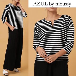 アズールバイマウジー(AZUL by moussy)のアズールバイマウジー キーネック ボーダー カットソー(Tシャツ(半袖/袖なし))