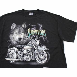 DELTA - 00s SURVIVORS STURGIS SOUTH DAKOTA ウルフ サンダー ハーレー ダビッドソン 両面プリント コットンTシャツ 黒 L★オールド バイク