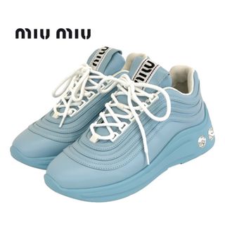 ミュウミュウ(miumiu)のミュウミュウ MIUMIU スニーカー 靴 シューズ レザー ライトブルー ロゴ 厚底(スニーカー)