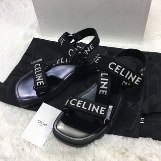 celine - CELINE セリーヌ ストラッピー 黒白 ロゴ入り メンズ サンダル42 