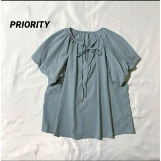 プライオリティー(Priority)のプライオリティー【洗える】バルーンフレンチスリーブ　ブラウス　スキッパー　リボン(シャツ/ブラウス(半袖/袖なし))