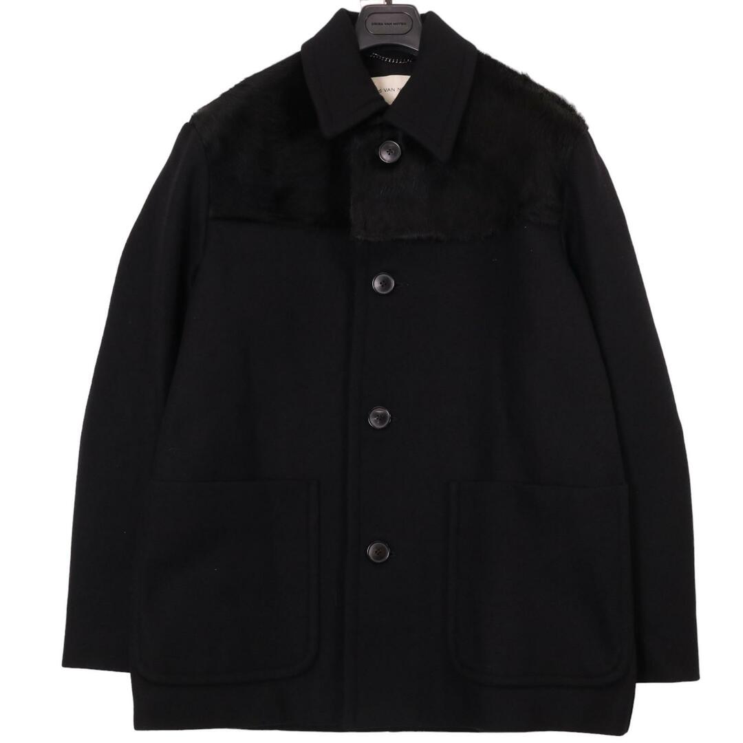 DRIES VAN NOTEN - ドリスヴァンノッテン ブラック ウール ファー切替 コート DRIES VAN NOTEN - ドリスヴァンノッテン ブラック ウール ファー切替 コート
