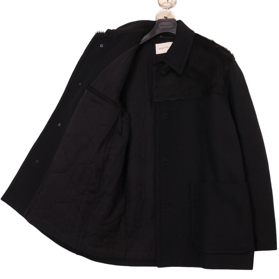 DRIES VAN NOTEN - ドリスヴァンノッテン ブラック ウール ファー切替 コート DRIES VAN NOTEN - ドリスヴァンノッテン ブラック ウール ファー切替 コート