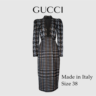 グッチ(Gucci)のGUCCI グラフィカル ワンピース ドレス シルク ロングスリーブ(ひざ丈ワンピース)
