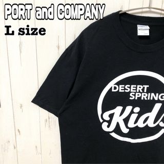 ポートアンドカンパニー　コットン　Tシャツ 英字プリント　メンズ　黒　L 古着(Tシャツ/カットソー(半袖/袖なし))