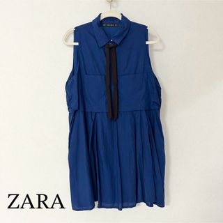 ザラ(ZARA)の【超美品】ZARA シャツチュニック L ブルー ノースリーブ(チュニック)