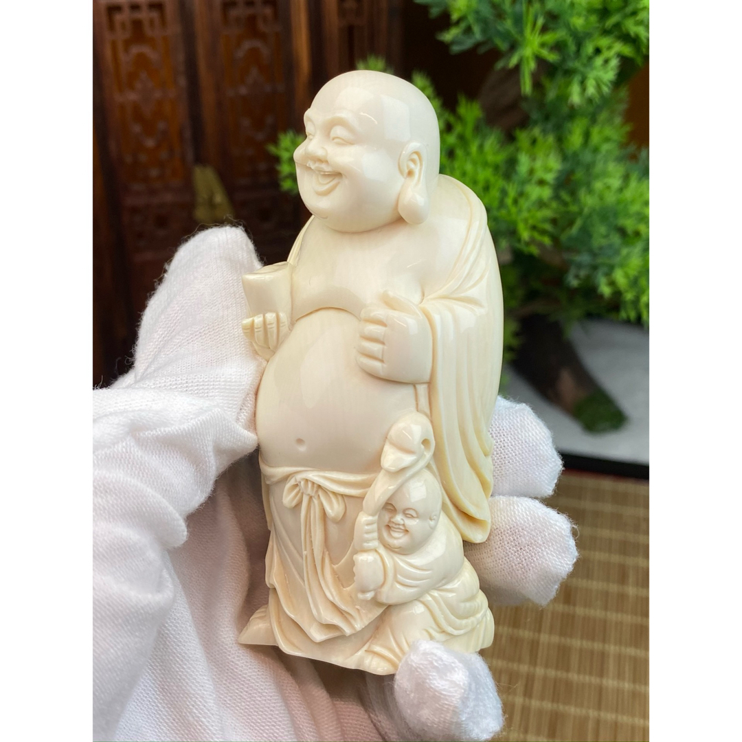 大好き 天然マンモス牙精巧な手作り彫刻童子戯弥勒 置物 置物 大好き 天然マンモス牙精巧な手作り彫刻童子戯弥勒 置物 置物