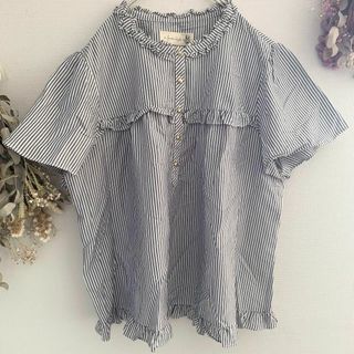 フランシュリッペ(franche lippee)のフランシュリッペ ストライプ フリル ブラウス 大きいサイズ ＦＬ5(シャツ/ブラウス(半袖/袖なし))