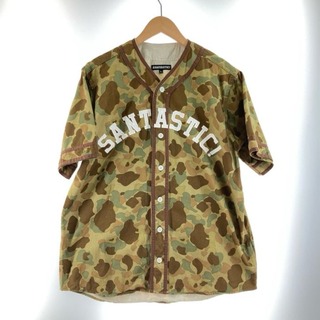 〇〇SANTASTIC メンズ  ベースボールシャツ サイズXL ベージュ×カーキ(シャツ)