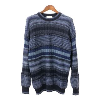 ペルー製 All Alpaca アルパカ ニット セーター 総柄 ブルー (メンズ XL) 中古 古着 Q8798(ニット/セーター)