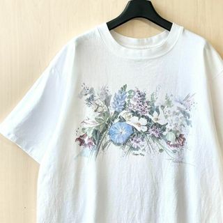 ヴィンテージ(VINTAGE)の90s USA製古着　ヴィンテージ　Tシャツ　水彩画アート　花　シングルステッチ(Tシャツ/カットソー(半袖/袖なし))