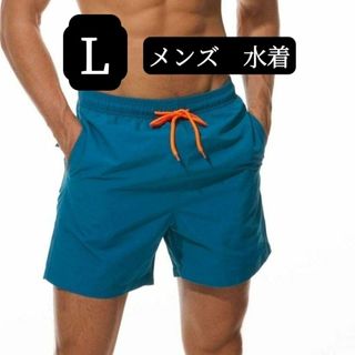 メンズ　水着 サーフ 海パン ビーチパンツ ゴムウェスト 水陸 マリンブルー(水着)