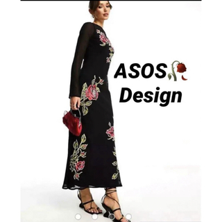 asos - 超美品‼️❤︎ASOS Design❤︎チャイナドレス風ローズ刺繍ワンピース