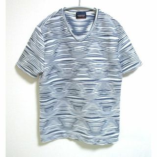 ニコルクラブフォーメン(NICOLE CLUB FOR MEN)のニコルクラブフォーメン　ウェーブタックジャカードVネックTシャツ☆ボーダー(Tシャツ/カットソー(半袖/袖なし))