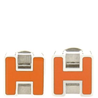 Hermes - エルメス HERMES ピアス カージュ ド アッシュ Hキューブ メタル オレンジ×シルバー シルバー金具 【箱】【中古】