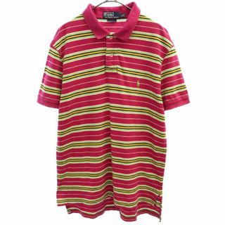 ポロバイラルフローレン ボーダー柄 半袖 ポロシャツ LL ピンク系 Polo by Ralph Lauren 鹿の子地 カスタムフィット メンズ(ポロシャツ)