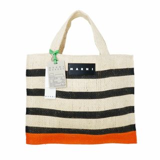 マルニ(Marni)のマルニ トートバッグ ストローバッグ ボーダー チリ オレンジ 麻 タグ付き(トートバッグ)