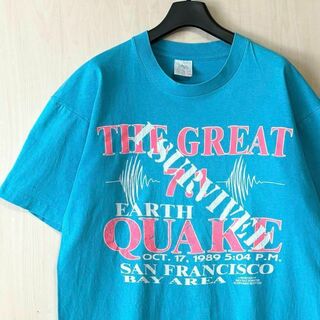 フルーツオブザルーム(FRUIT OF THE LOOM)の80s 90s古着　USA製 ヴィンテージ　Tシャツ　89年　大地震　地震の波形(Tシャツ/カットソー(半袖/袖なし))