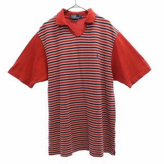 ポロバイラルフローレン ボーダー 半袖 ポロシャツ M レッド系 Polo by Ralph Lauren 鹿の子地 メンズ(ポロシャツ)