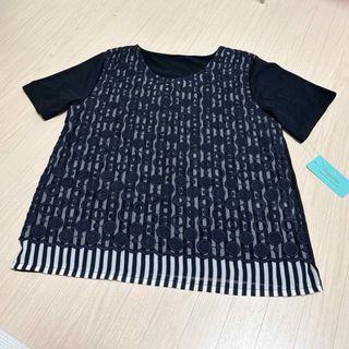 【新品未使用品】ストライプ×ネイビー シフォンTシャツ(Tシャツ(半袖/袖なし))